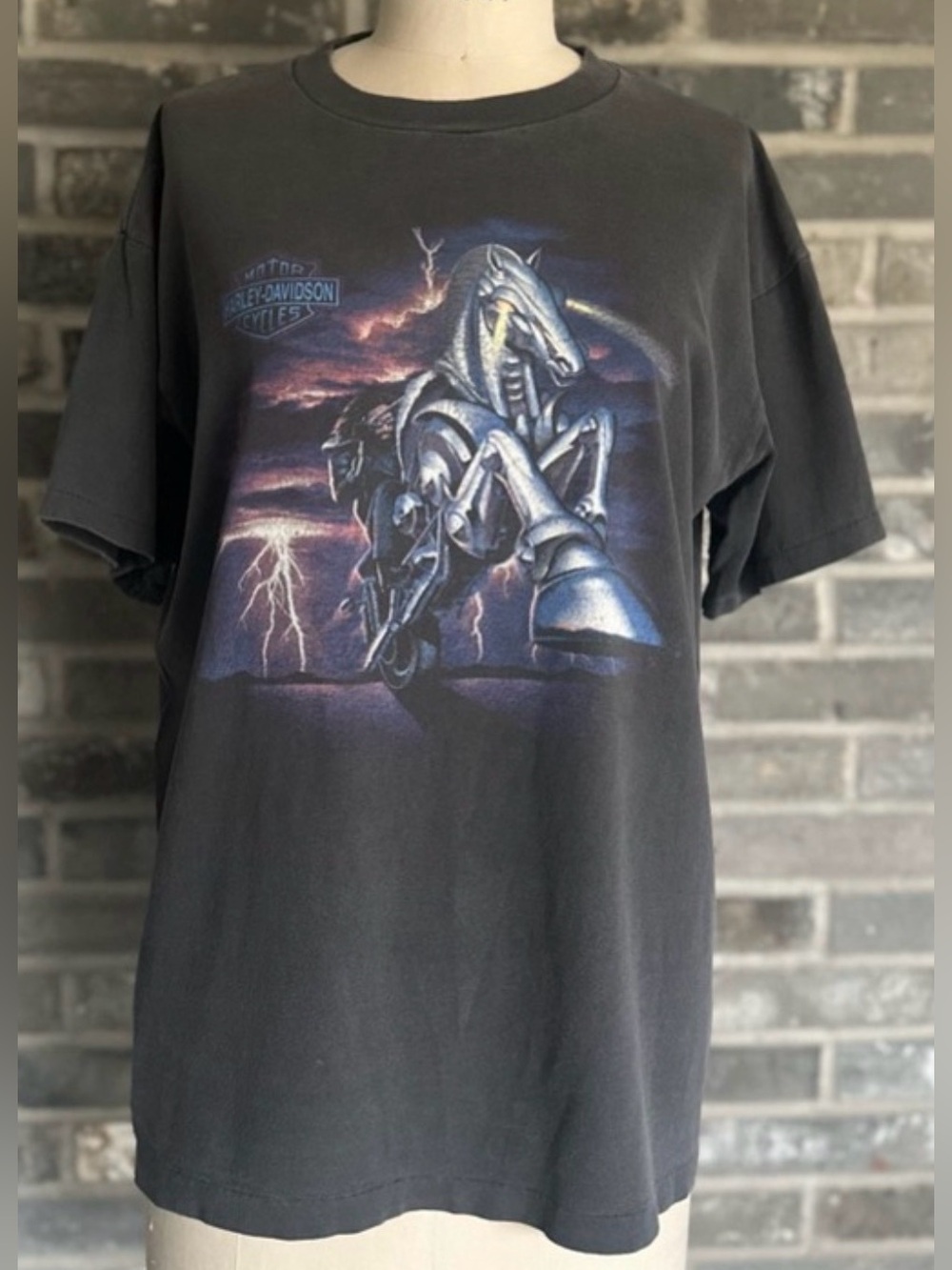 Vintage Harley Davidson Lightning Horse Holoubek Berwyn IL Single Stitch USA Tee